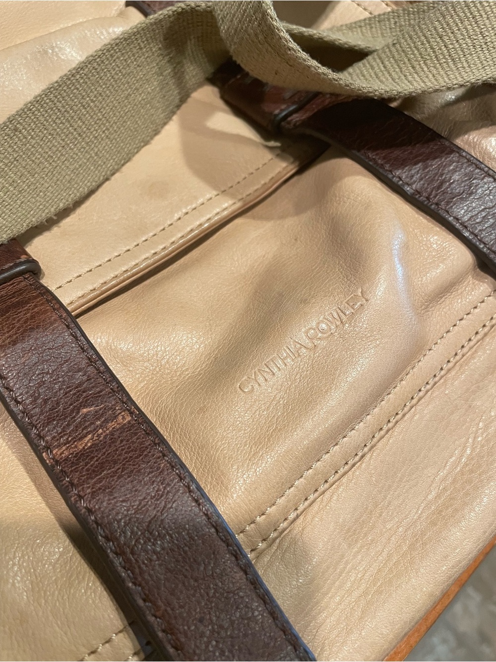 Cynthia Rowley Cream Leather Messenger with Brown Trim - Picture 10 of 11